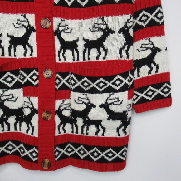 DAISYS BOUTIQUE Elk Reindeer Long Sleeves Knit Christmas Cardigan Sweater Medium - Picture 4 of 13